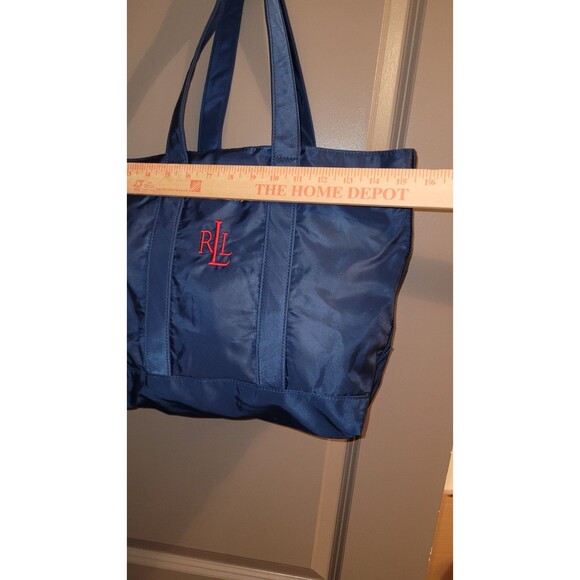 Lauren Ralph Lauren Navy Blue Nylon Tote Bag Red RLL Logo Embroidered Shopper - Picture 6 of 12